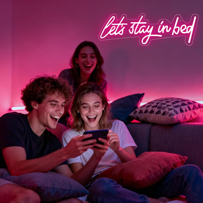 Let's Stay in Bed Neon Sign,Let's Stay in Bed Led Signs Wall Decor for Bedroom,Above Bed Wall Decor,Pink led Neon Sign for Family Couple Girls Bedroom Dedside Wall Decoration