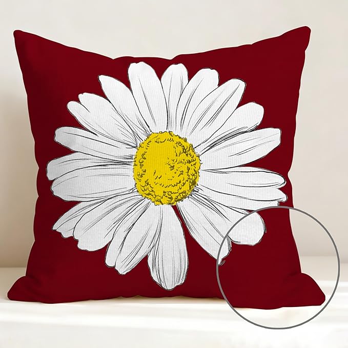 Hexagram Spring Summer Pillow Covers 18x18 Set of 4, Outdoor Floral Daisy Decorative Burgundy Throw Pillow Covers, You are My Sunshine Farmhouse Cushion Case for Couch Sofa Indoor Decor(No Insert)