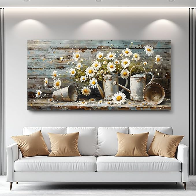 QIYILEXWART Canvas Wall Art For Living Room Large Wall Decor For Kitchen Bedroom Decorations Daisy Rustic Landscape Pictures Farmhouse Painting Artwork Room Wall Mural Aesthetic Home Decor 30x60 In