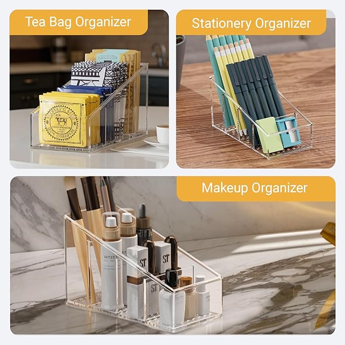 TV Remote Holder, Remote Holder for Table, Remote Control Caddy, Clear PET Remote Control Organizer with 4 Storage Compartments, Mini Desktop Remote Storage for Household, Bedside, Living Room (1Pcs)