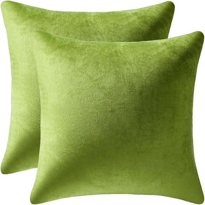 DEZENE Euro Sham Covers 24x24 Chartreuse: Pack of 2 Cozy Soft Velvet Square Modern Luxury Decorative Throw Pillow Cases for Sofa Couch Living Room Bed Home Decor