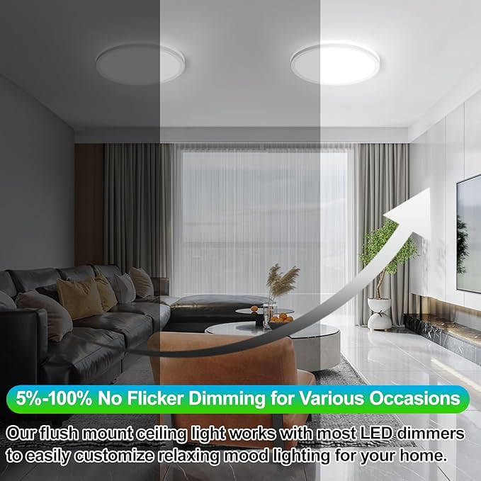 8-Pack Flush Mount LED Ceiling Light Fixtures White, 12Inch Dimmable Ceiling Lamp 2700K/3000K/4000K/5000K/6500K 5 Color Selectable, 24 Watt 3200LM Low Profile Ceiling Light for Kitchen Bedroom Hallway