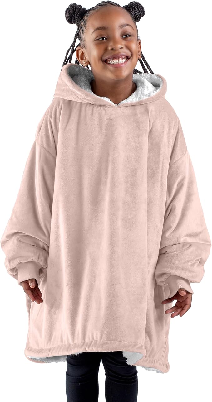 Bare Home Wearable Blanket Hoodie - Soft Plush Sherpa - Warm and Cozy - Oversized Wearable Blanket - Adult & Kid Sizes