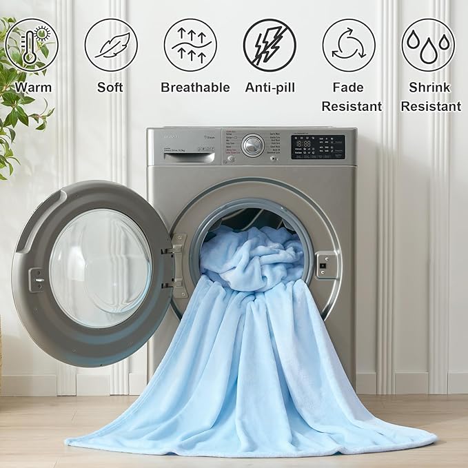 Hansleep Fleece Light Blue King Blanket, Super Soft Flannel Fuzzy Plush Cozy Blanket for All Seasons, Light Blue, King 90x108 Inches