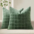 MIULEE Decorative Chenille Check Throw Pillow Covers Vintage Plaid Couch Pillows 18x18 Inch Set of 2 Neutral Boho Cushion Covers Modern Spring Home Decor for Sofa Bed Living Room Moss Green