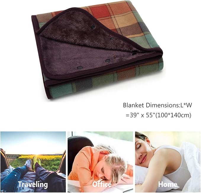 forestfish Fleece Wearable Blanket, Plaid Lap Blanket Comfy Poncho Throw with Buttons for Bed Sofa Office