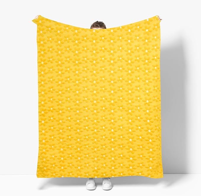 Horaldaily Spring Summer Throw Blanket, Yellow Daisy Soft Fuzzy Plush Faux Fur Cozy Blankets for Couch Sofa Bed Lounging, Ideal Gifts for Kids Adults Wife Self, 50x60