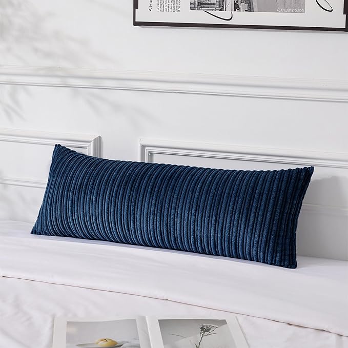 UGASA 14x36 Inch Pillow Cover Pack of 1 Soft Boho Stripe Corduroy Large Long Rectangle Lumbar Cushion Case Farmhouse Decorative Throw Pilowcase for Bed, Couch, Sofa, Bedroom, Living Room, Navy Blue