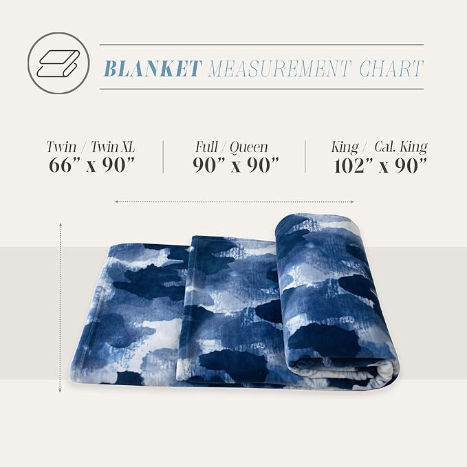 Elegant Comfort Luxury Velvety Feel Blanket, All-Season Lightweight Blanket, Ultra Plush, Soft, Cozy-Fuzzy Flannel Fleece for Couch, Sofa, Bed, Travel, Camouflage Design, Twin/Twin XL, Blue