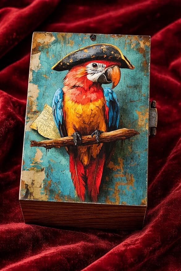 RK Collections Trinket Boxes Small Jewelry Keepsake Box (Captain Macaw Parrot)