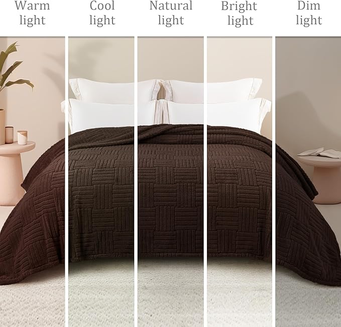 Whale Flotilla Lightweight Fleece Throw Blanket for Couch, Fuzzy Soft Blankets with Decorative Jacquard Pattern for All Season, Warm and Fluffy, 50x60 Inch, Coffee
