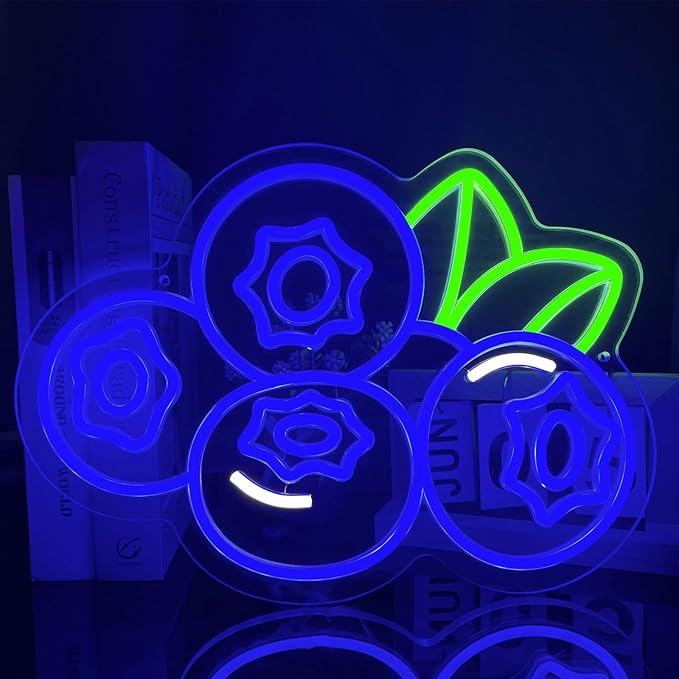 Blueberry Neon Sign for Wall Decor, Dimmable Fruit Blueberry Neon Lights, Vibrant Fruit Themed Neon LED Signs for Kids Room, Bedroom, Restaurant, Bar, Club, Fruit Shop, Birthday Party
