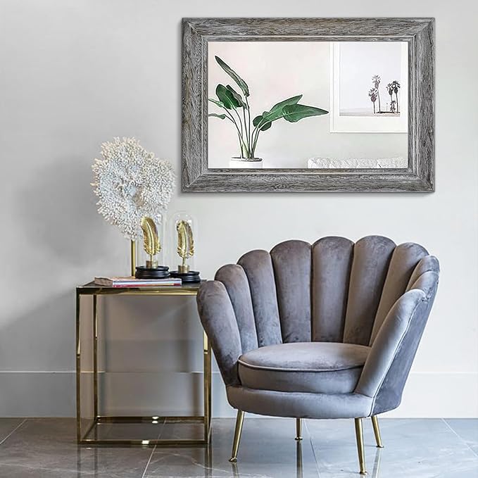Large Rustic Wall Mirror with Wood Frame Farmhouse Rectangle Mirrors 26"x18" Decorative for Bathroom Bedroom Living Room Home Entryway