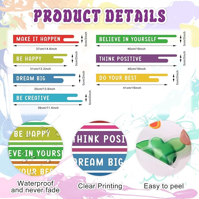 HLNIUC Positive Affirmation Wall Decal 59PCS Motivational Saying Classroom Wall Sticker Colourful Inspirational Quotes Peel and Stick Wall Decals Child Growth Mindset Wall Stickers for Kid Playroom