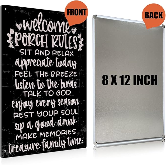 Vintage Welcome Patio Rules Sign Metal Tin Sign Wall Art Decor - Retro Sign for Home Patio Decor Gifts - 8x12 Inch