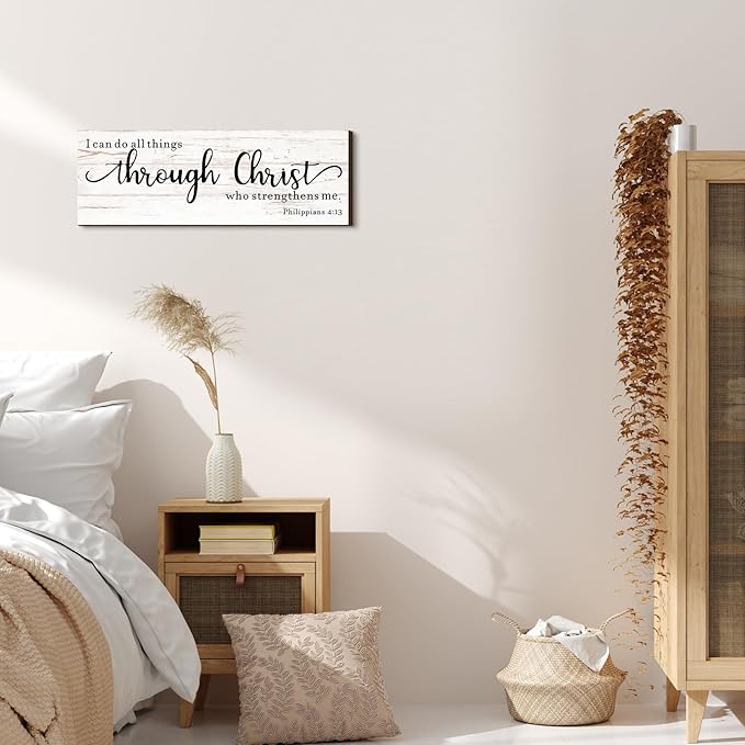 Jetec Farmhouse Bible Verse Scripture Wall Signs, I Can Do All Things Through Christ Who Strengthens Me Wooden Plaque Decor for Church Home Christian Wall Art Decor(17 x 6 Inch, Philippians)