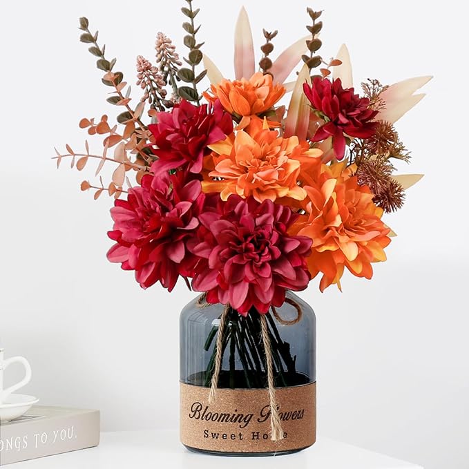 Leftover Fake Fall Flowers in Vase,Faux Flowers in Vase,Fall Floral Arrangement,Fall Centerpieces for Tables,Artificial Flowers,Kitchen Decor,Coffee Table Decor