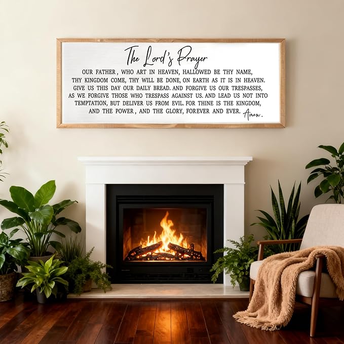 Our Father Prayer Bible Verse Framed Wall Art, 40''×15'' Rustic Religious Christian Lords Prayer Sign for God Jesus Christ Prayer, Horizontal Holy Inspirational Catholic Scripture Decor