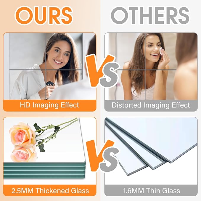 VASUHOME Glass Full Length Wall Mirror Tiles- 14x12 Inch- 8PCS Frameless Full Body Mirror for Home Gym, Bedroom, Living Room - Versatile Wall Mirror with Unrivaled Clarity