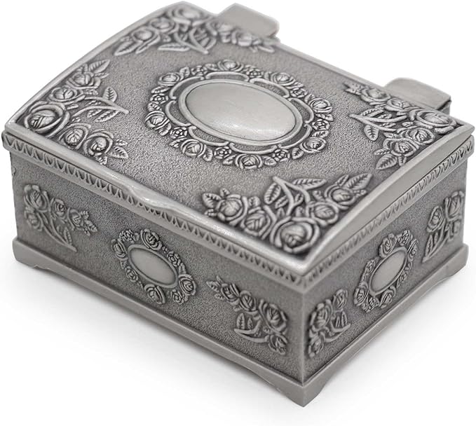 Small Rectangle Vintage Metal Jewelry Box Trinket Gift Box Chest Ring Case for Girls Ladies Women