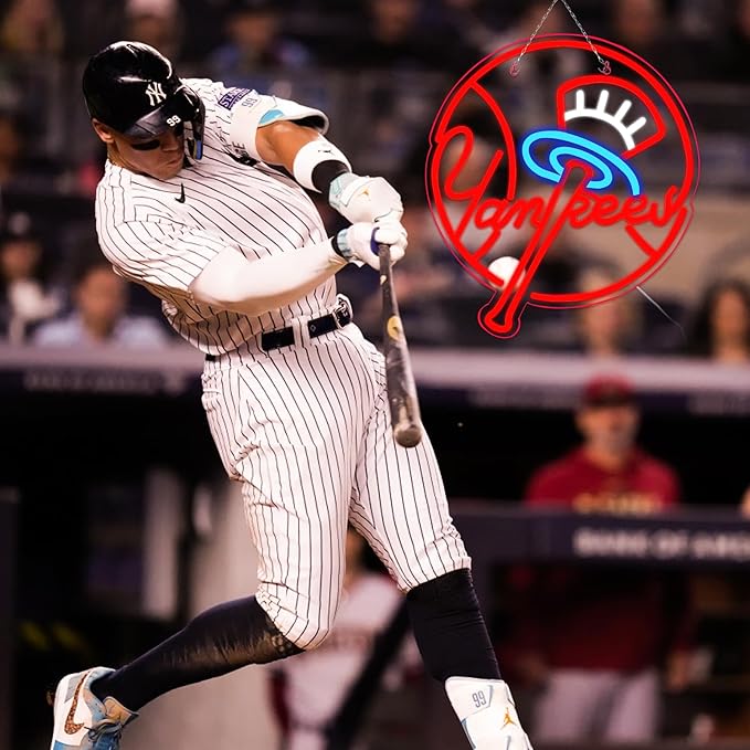 YANKEES Neon Signs for Wall Decor，Baseball Team Neon Lights for Bedroom，LED Signs Suitable for Man Cave，5V Power Adapter，Birthday、Christmas Gifts for Boys 13 * 15Inch(red+blue+white)