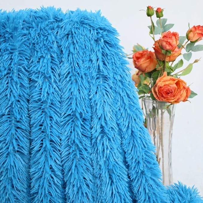 Plush Super Soft Blanket Bedding Sofa Cover Furry Fuzzy Fur Warm Throw Qulit Cozy Couch Blanket for Winter (63"x79", Sky Blue)