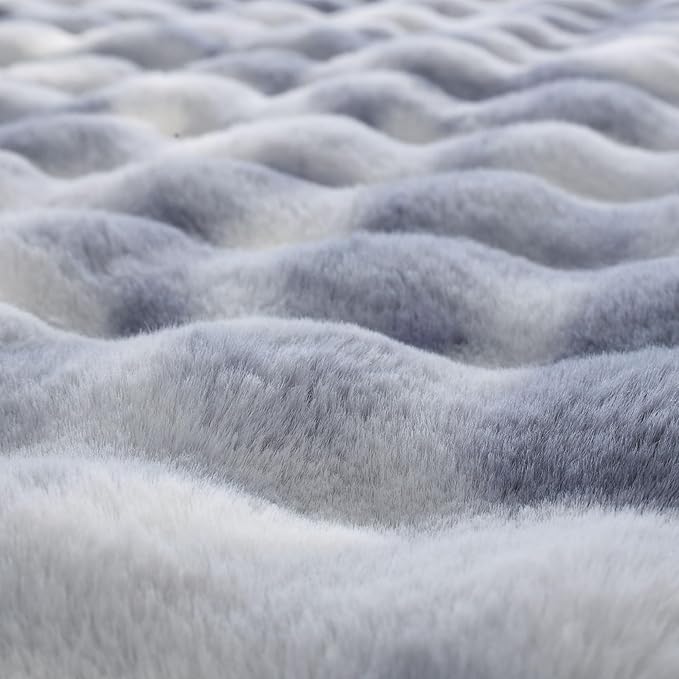 Blue Faux Fur Throw Blanket for Couch, 50x60 Inch Cozy Plush Blanket for Bed, Sofa & Reading Nook Chair Bedroom Living Room