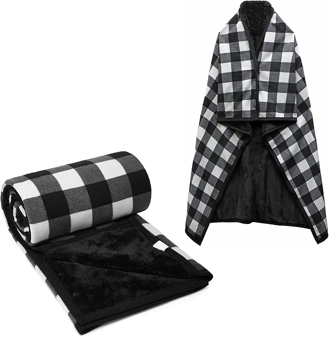 forestfish Fleece Wearable Blanket Oversized, Comfy Lightweight Lap Blanket Poncho Throw with Buttons, 63“x 55”(Black)