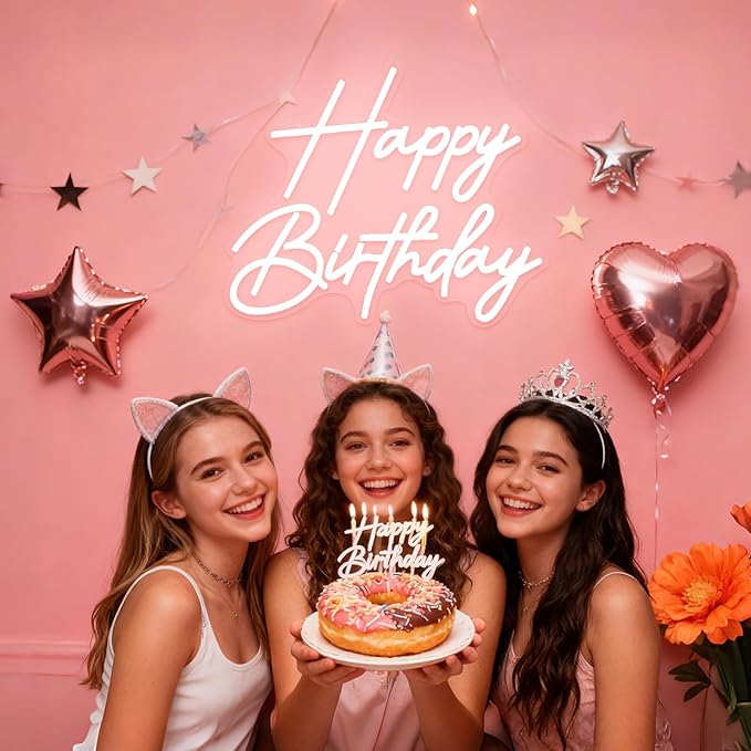 Happy Birthday Neon Sign for Wall Decor, Dimmable LED Happy Birthday Light Up Sign, Happy Birthday Sign for All Birthday Party Decoration Backdrop and Any Ages Bday Celebration, White