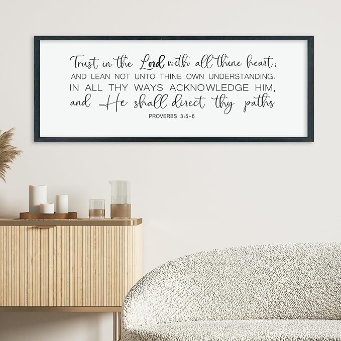 LuZhiQiang Christian Wall Art Proverbs 3:5-6 Bible Verse Trust in The Lord Sign 40"×15" Inspirational Religious Decor for Living Room Bedroom Scripture Large Wooden Framed Wall Hanging (Black)