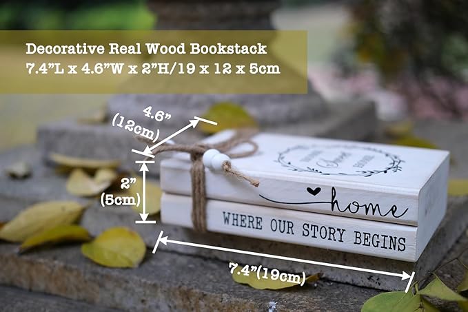 LIVDUCOT 2pcs Wooden Decorative Books Stack for Coffee Table Modern Farmhouse White Book Decor for Shelf Fireplace Mantle, Faux Books for Decoration (Home Where Our Story Begins)