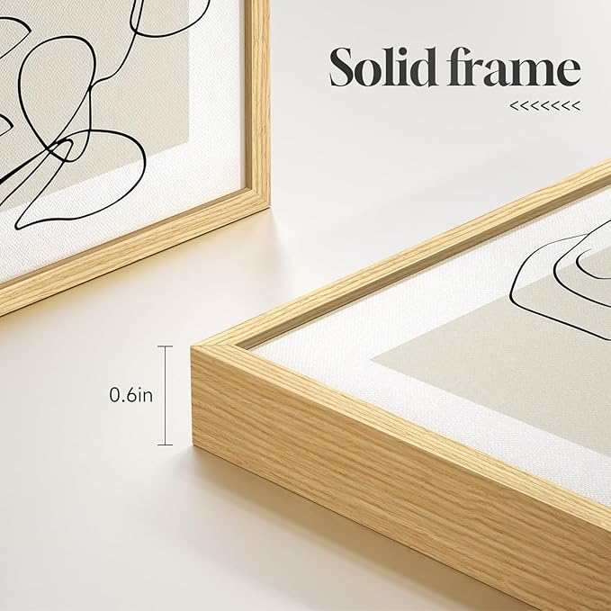 Framed Floral Art Bedroom Wall Art, 3 Piece Neutral Botanical Line Artwork for Walls, Minimalist Flower Leaf Picture Prints, Beige Botanical Painting for Living Room Kitchen Hallway Office, 12x16 Inch