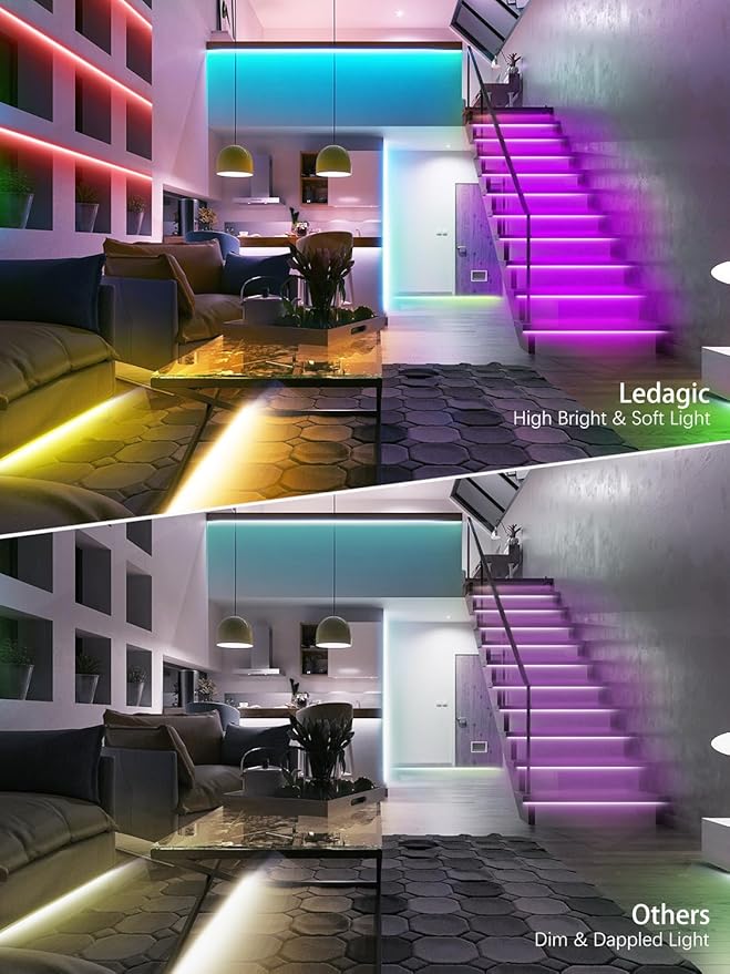 Led Lights for Bedroom 60FT RGB Led Strip Lights Music Sync Color Changing, Dimmable Led Light Strip with Remote App Control, Super Bright Led Tape Light Room Home Gaming Accessories