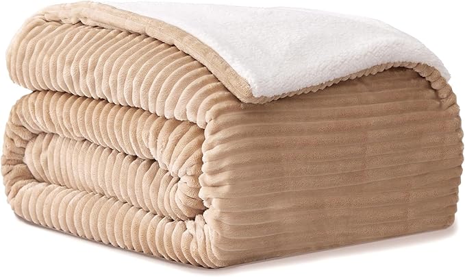 Sherpa Blankets King Size - Fleece King Size Blanket for Bed, Soft and Warm Throw Blanket for Winter, 108" x 90", Khaki