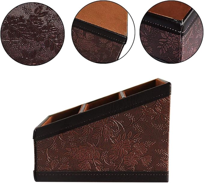 2 Pack PU Leather Remote Control Holder Storage Container for TV Remote Phone Caddy Eyeglasses（Brown）