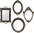 4 Pcs Vintage Gold Mirrors Set Including Small Oval Wall Mirror Antique Shield Shape Square Decorative Mirror Dresser Mirrored Tray for Bedroom Wedding Victorian Decor (Vintage,Bronze Gold)