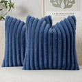 MIULEE Faux Fur Large Decorative Throw Pillow Covers 24x24 Inch Set of 2, Coastal Modern Art Home Decor Soft Plush Couch Pillows Cozy Fluffy Cushion Covers for Sofa Bed Navy Blue