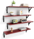Wood Floating Shelves Set of 4, Rustic Storage Decor Wall Shelves, Wall Mounted Shelf for Living Room, Bedroom 23.6" x 6", Red