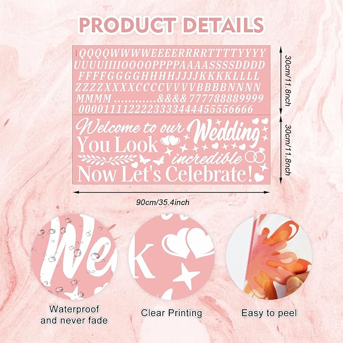 HLNIUC Welcome To Our Wedding Mirror Stickers Double-Sized 2Pcs,DIY Vinyl Lettering Wedding Wall Decal,Bride And Groom Names Decals for Mirrors Window Sign Marriage Decoration(Classic Style,White)