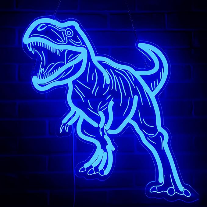 Dinosaur Neon Sign for Wall Decor, USB Dimmable Blue LED Night Light for Boys Bedroom, Jurassic Party Decorations, Birthday, Halloween and Christmas Gift, 15.5 x 13 inch