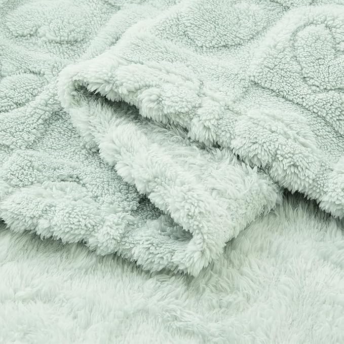 CREVENT 2Pcs 30''X40'' Cute Cozy Fluffy Warm Baby Blankets for Infants Toddlers' Bedding Crib Cot Stroller - Grey Cloud + Green Sherpa