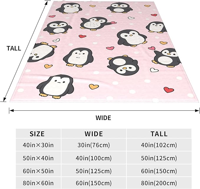 Penguin Throw Blanket Soft Warm Cozy Cute Penguins Blankets Fuzzy Plush Fleece Penguin Blanket Gifts for Couch Bed Sofa Home Decor 40''X50''