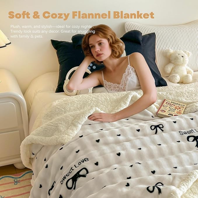 Fluffy Reversible Fleece Blanket Queen Size 90"x90" - Soft Warm Throw for Bed/Couch - Stylish Winter Home Decor, Christmas Birthday Gift for Women Girls
