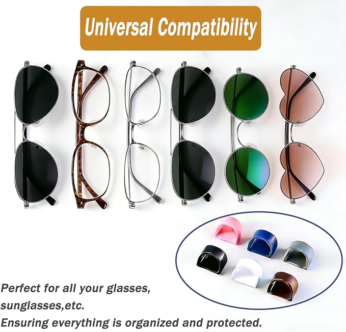 Eyewear Organizer 6 Pack, Wall Hanging Strong Adhesive Glasses Holder for Sunglasses, Reading Glasses at Car, Office, Home, Driver, Workshop(Black)
