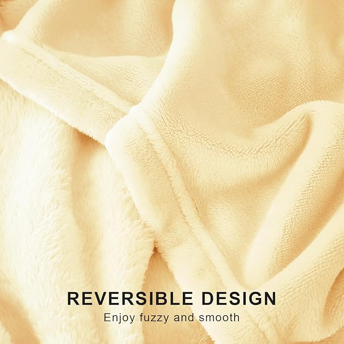 Hansleep Fleece Cream Yellow Queen Blanket, Super Soft Flannel Fuzzy Plush Cozy Blanket for All Seasons, Cream Yellow, Queen 90x90 Inches