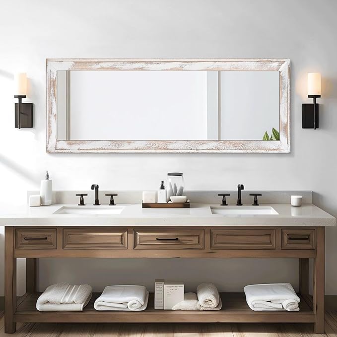 AAZZKANG Wall Mirror Full Length with Wood Frame 47"x16" Rustic Large Hanging Mirrors Decorative for Bedroom Living Room Bathroom Entryway Rectangular