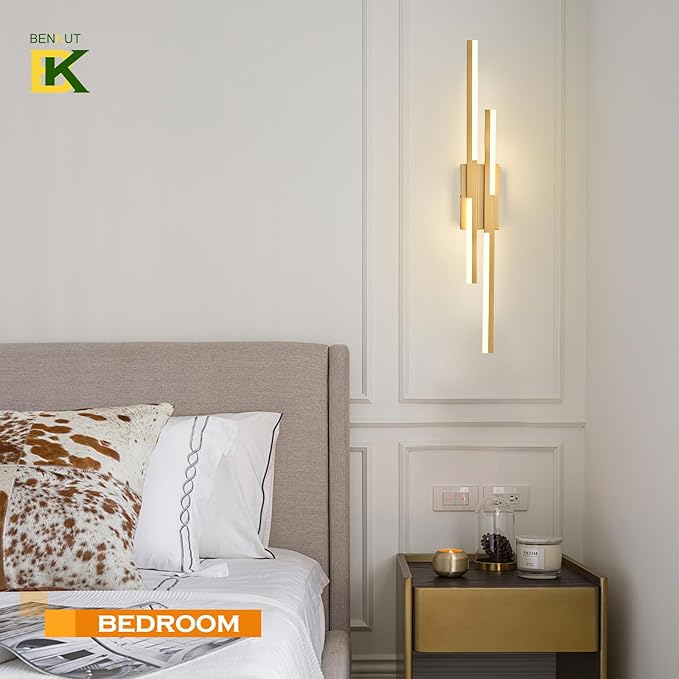 Modern LED Wall Sconce Gold Remote Wall Light Fixtures for Bathroom, Dimmable Vanity Light Indoor LED Remote Wall Sconce for Living Dining Room Bedside Bedroom (3000-6500K 35.4inch)