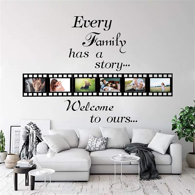 Every Family Has a Story,Family Wall Stickers Decor for Living Room,Contains 6 Pcs 4 x 6 Inch Picture Frame Inspirational Wall Decals Quotes