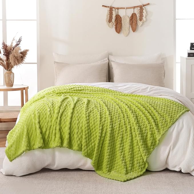Bnuitland Fruit Green Flannel Throw Twin Size Blanket (60X80 inches), 300 GSM Fleece Cozy Warm Soft Home Decor Lightweight Bed Blanket for Adults, Suitable for All Seasons.