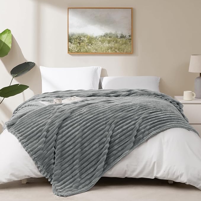 Soft Grey Twin Blanket for Bed - 300GSM Cozy Fleece Blanket for Men Women, Fluffy Lightweight Bed Blankets Graduation Birthday Gifts for Her Him, Home School Dorm Decor, Grey, 60x80 Inches